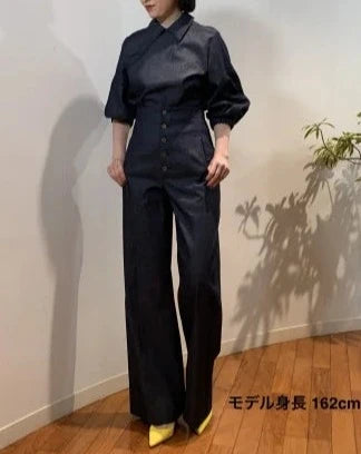 DENIM H/WAIST WIDE PANTS