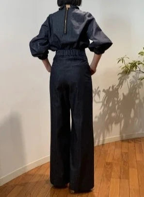 DENIM H/WAIST WIDE PANTS