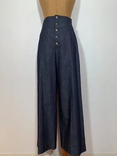 DENIM H/WAIST WIDE PANTS