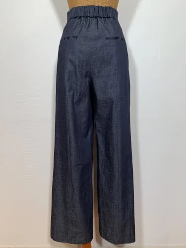 DENIM H/WAIST WIDE PANTS