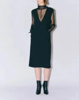 MAT SATIN DEEP/V TUXEDO DRESS