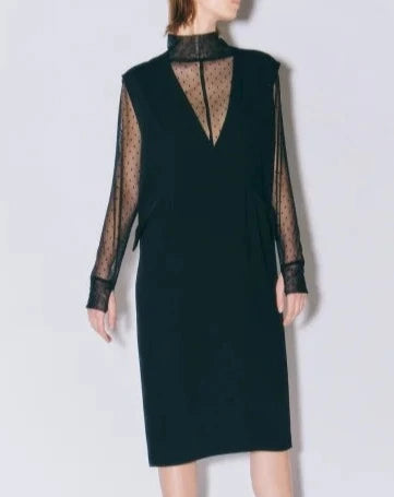 MAT SATIN DEEP/V TUXEDO DRESS