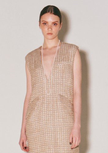 LAME-TWD DEEP/V TUXEDO DRESS