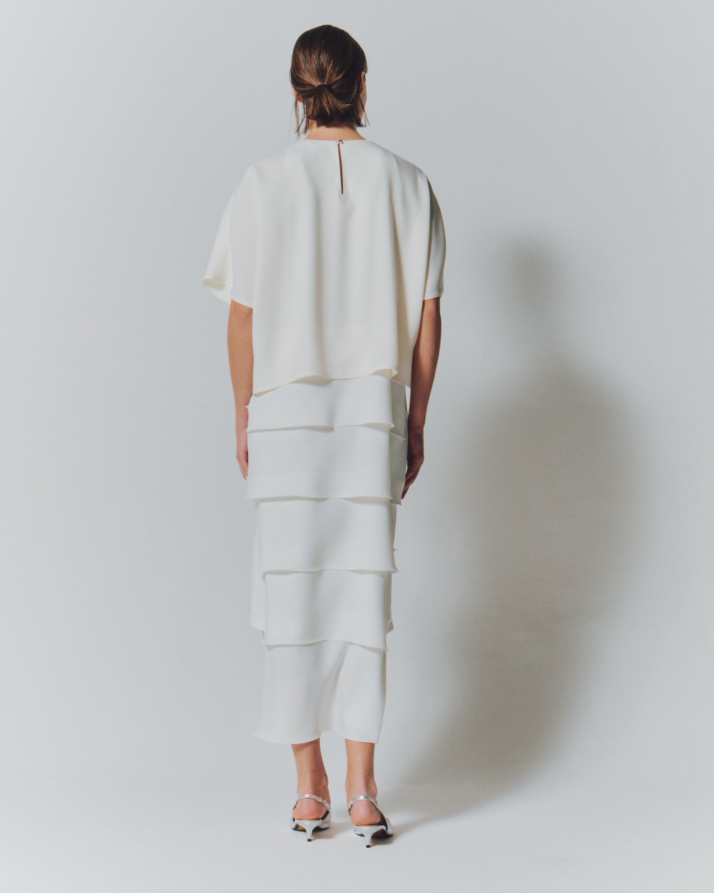 【予約商品】 MAT SATIN COMBI TIERED DRESS