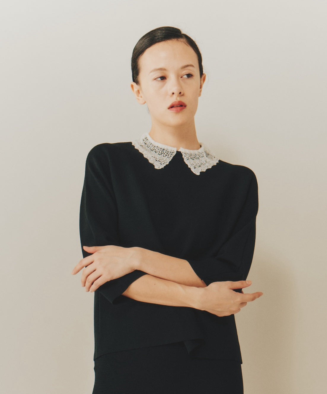 NEEDLE DOLMAN TOPS WITH LACE/C