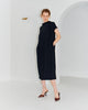 MAT SATIN HI/N OUT-PLEATS DRESS