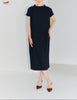 MAT SATIN HI/N OUT-PLEATS DRESS