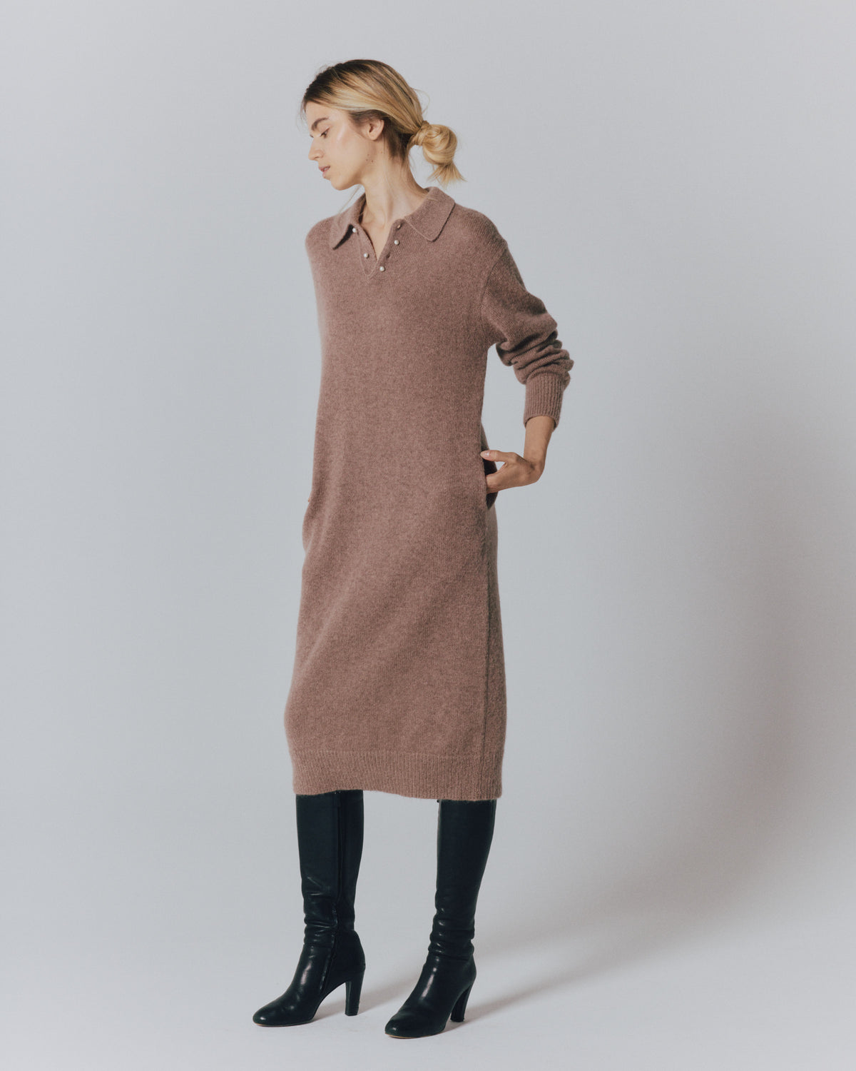 【予約】MOHAIR PEARL/B POLO DRESS