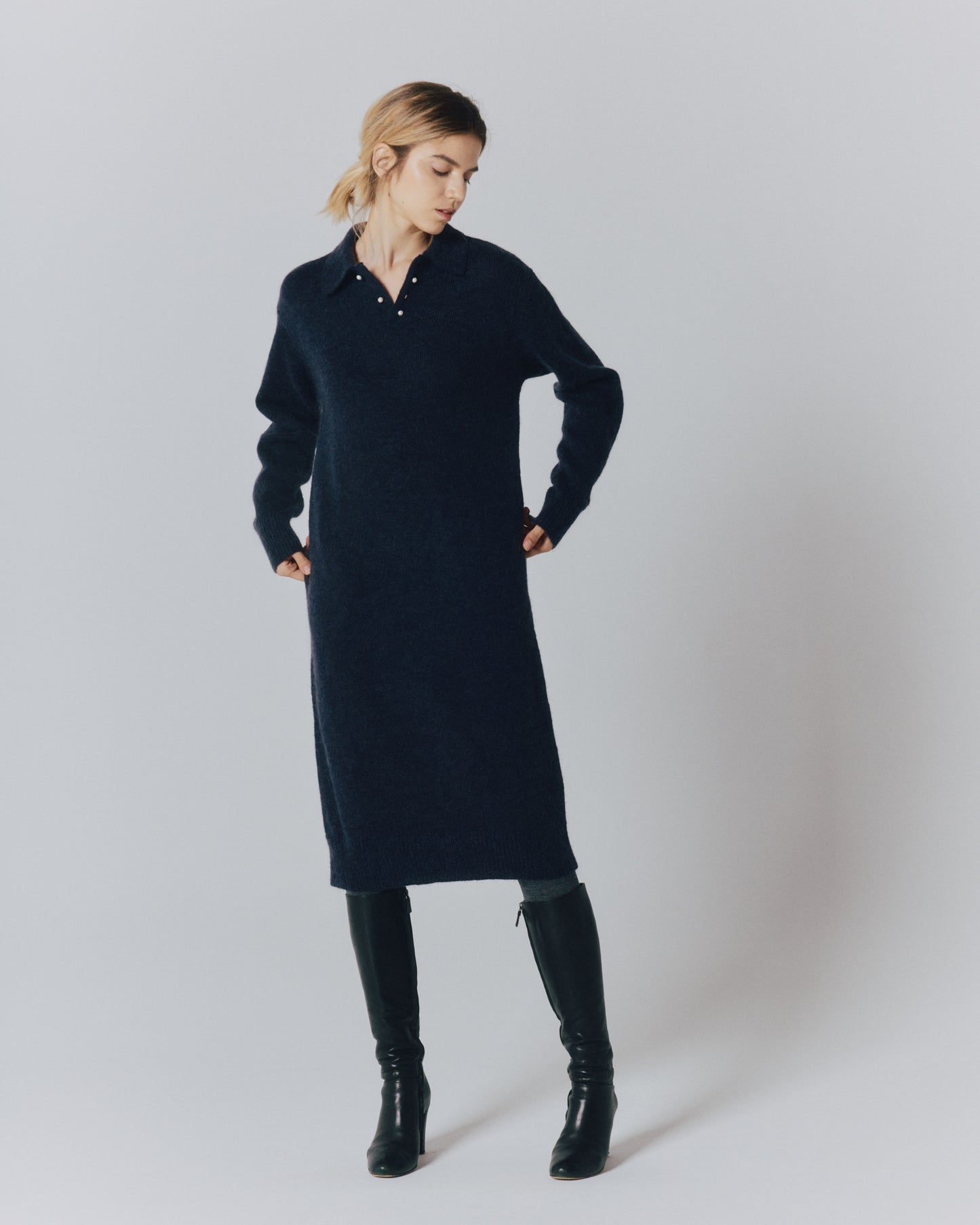 【予約】MOHAIR PEARL/B POLO DRESS