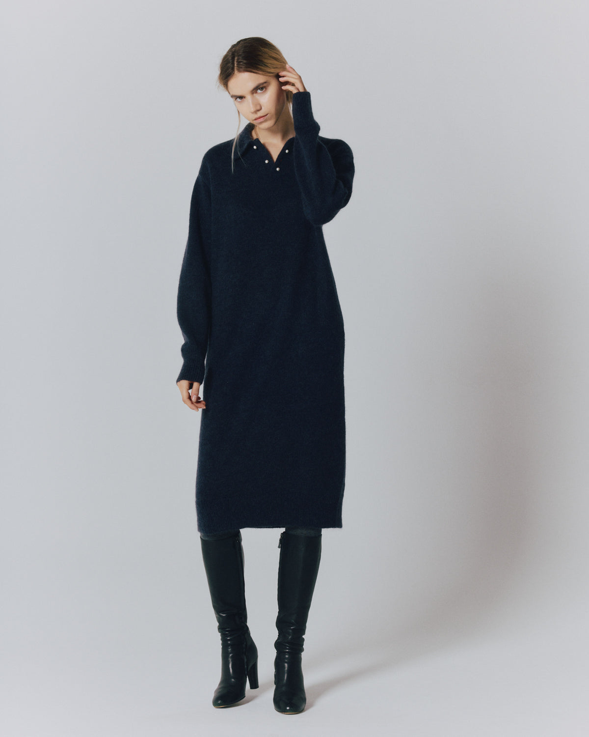 【予約】MOHAIR PEARL/B POLO DRESS