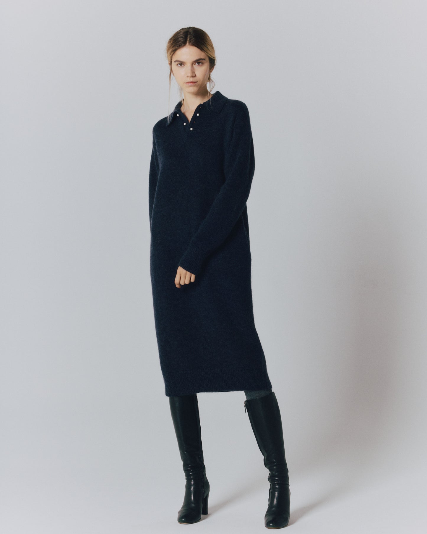 【予約】MOHAIR PEARL/B POLO DRESS