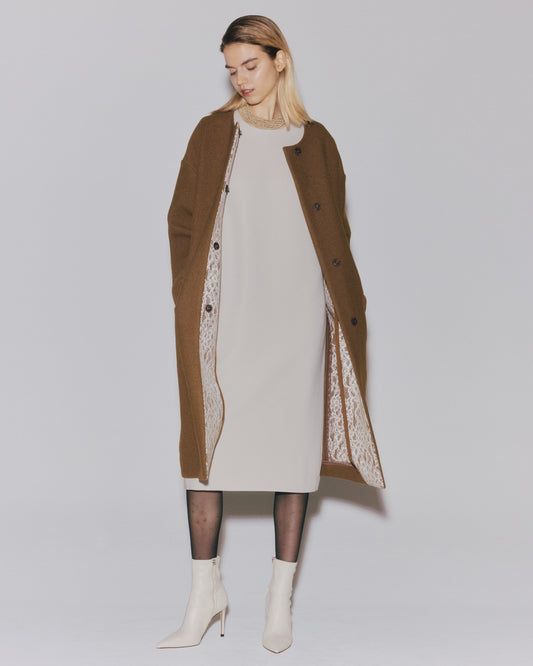 BOUCLE/LACE  SNAP LONG  COAT
