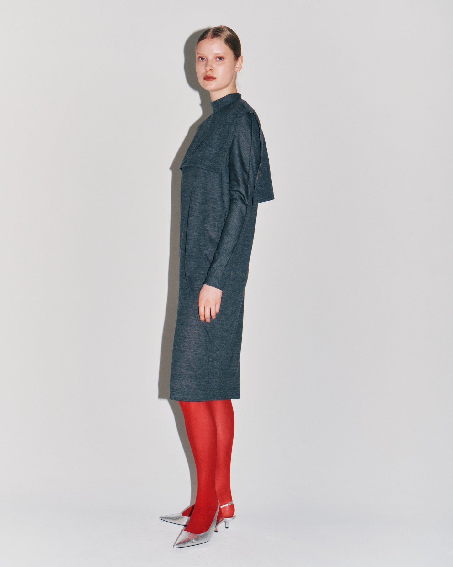 WOOL JRSY CAPE DRESS