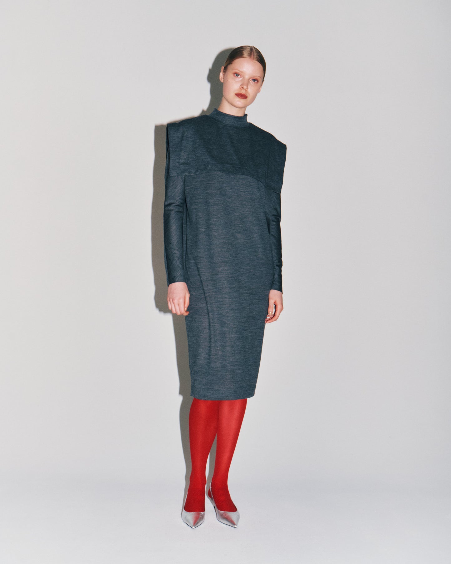 WOOL JRSY CAPE DRESS