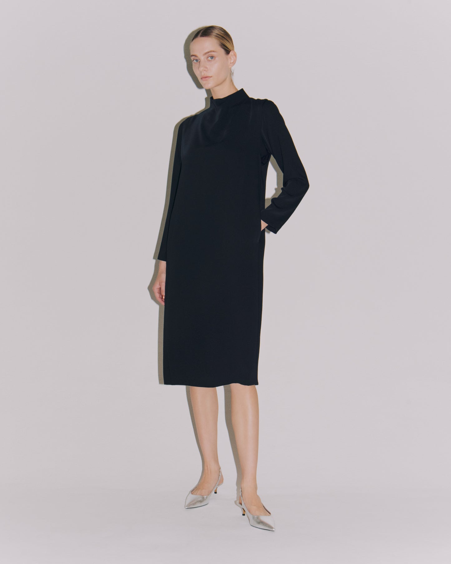 MAT SATIN DRAPE/N DRESS