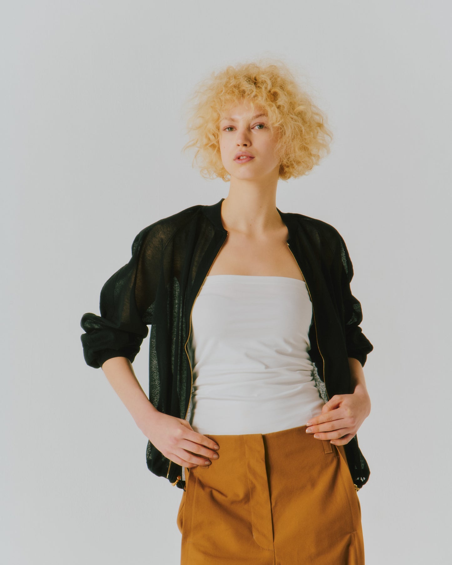 COTTON SHEER ZIP-UP BLOUSON