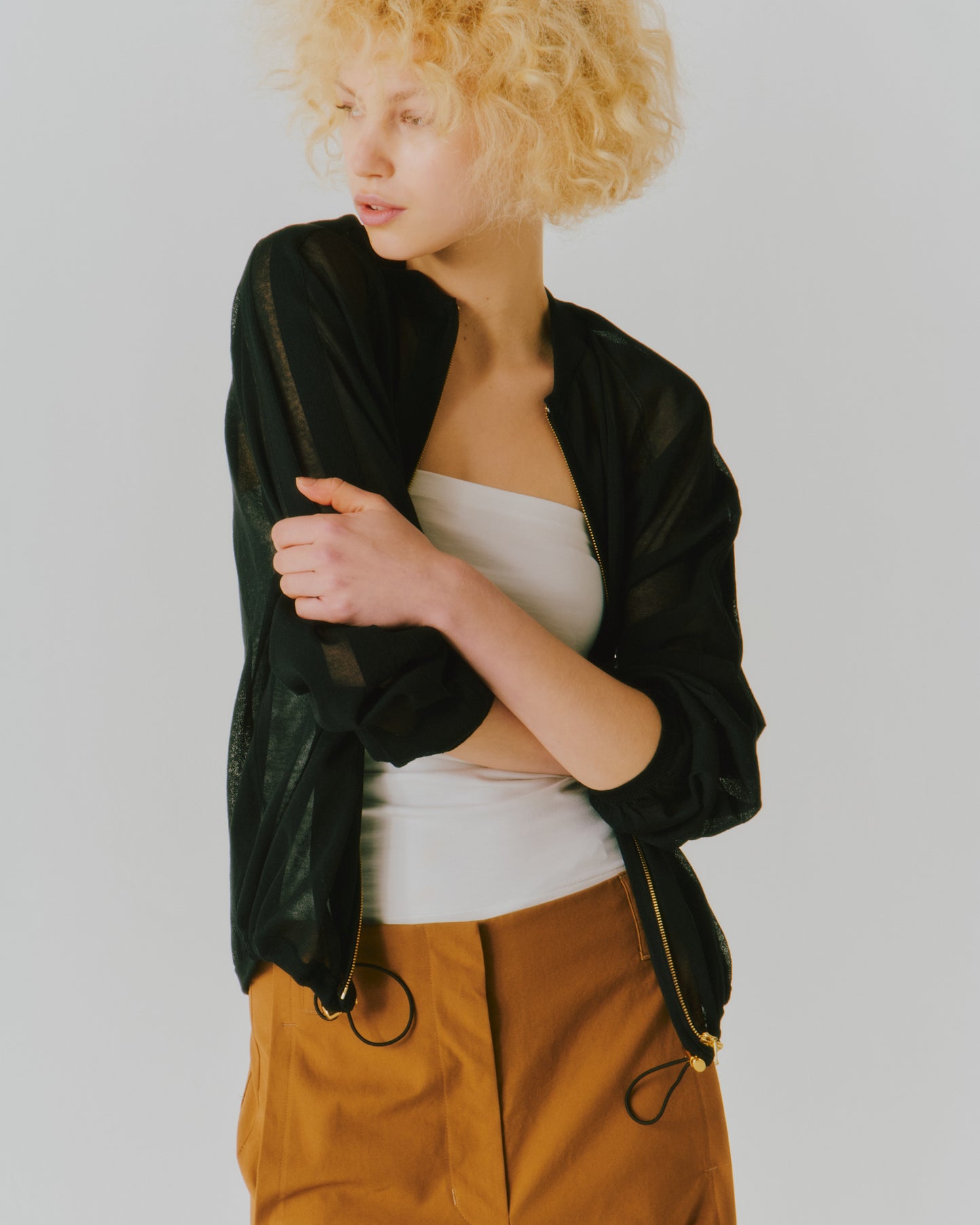 COTTON SHEER ZIP-UP BLOUSON