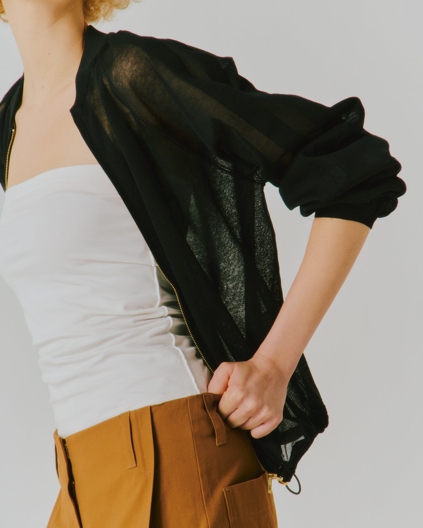 COTTON SHEER ZIP-UP BLOUSON