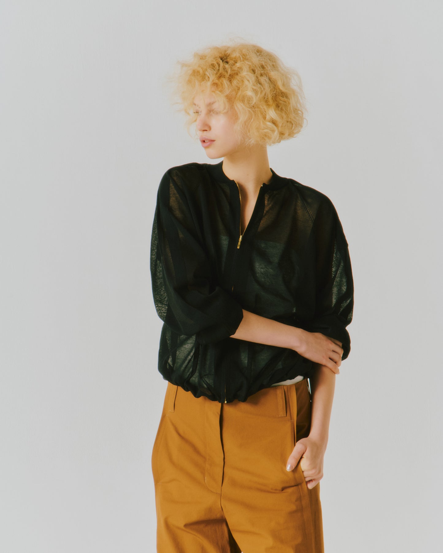 COTTON SHEER ZIP-UP BLOUSON