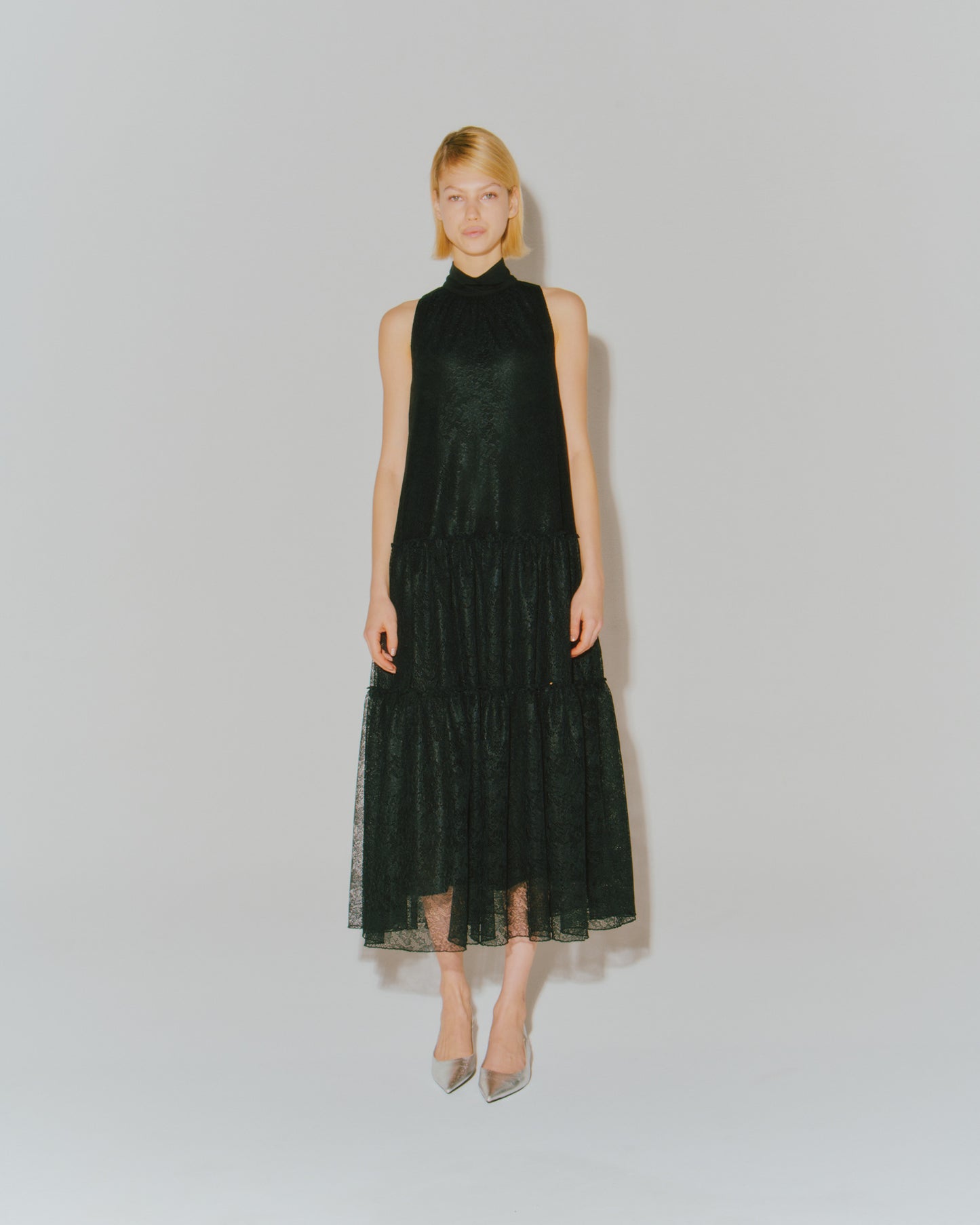 TRICOT LACE TIERED DRESS