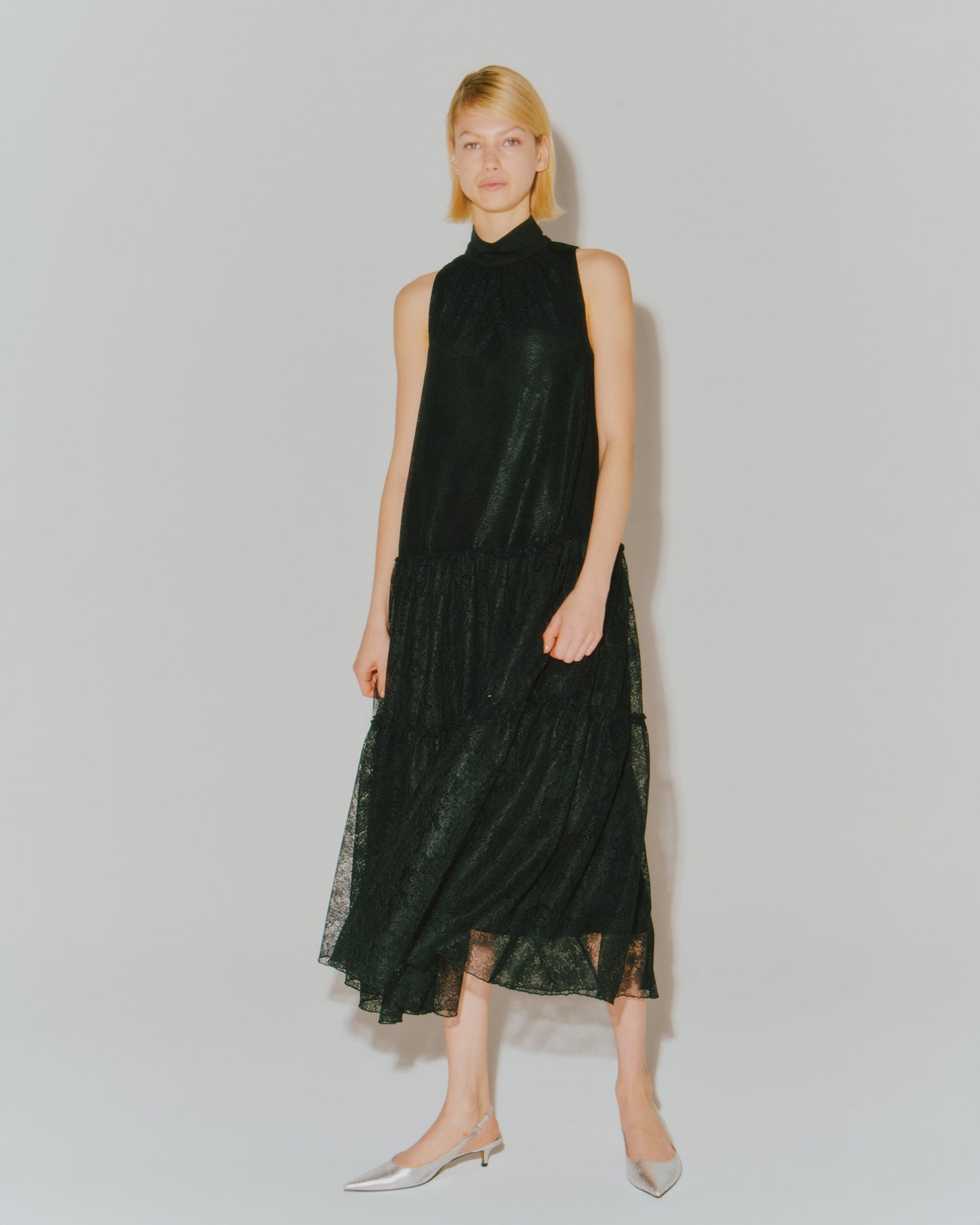 TRICOT LACE TIERED DRESS