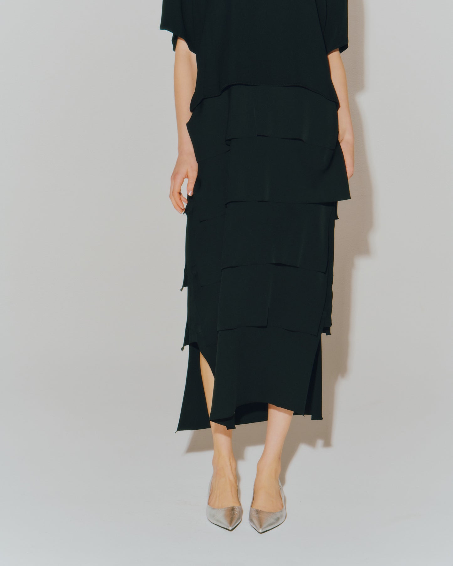 MAT SATIN COMBINATION TIERED DRESS