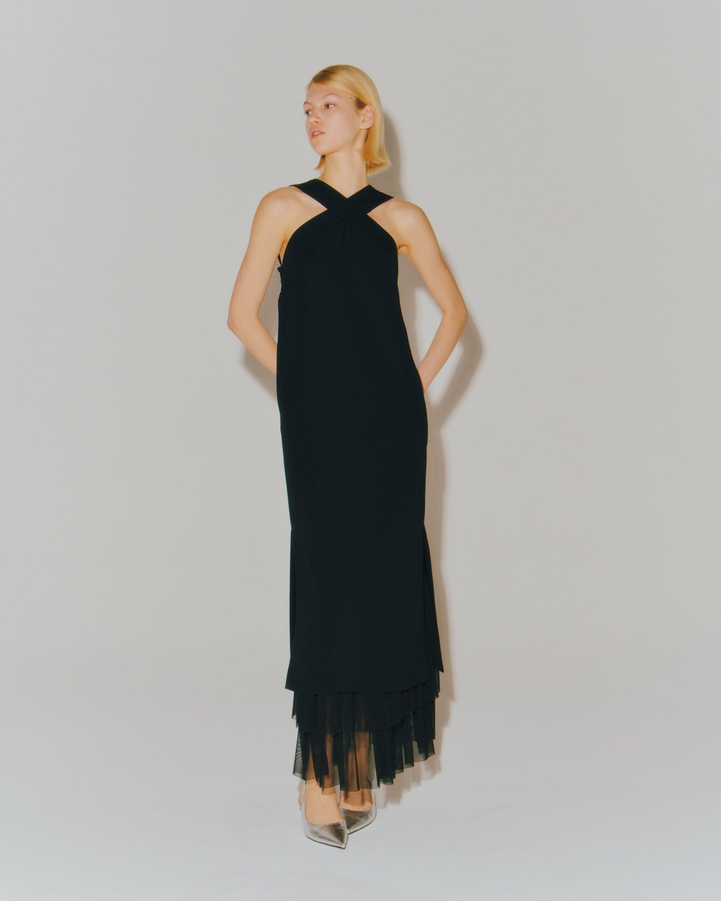 W-SATIN CROSS DRESS