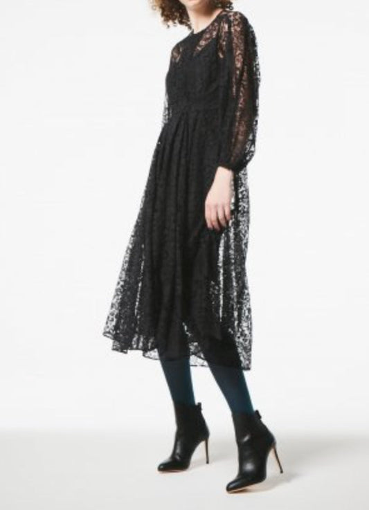 FLOWER-LACE TRIMING GATHER DRESS