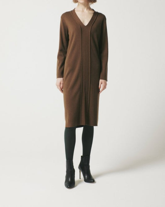 WOOL NEEDLE DEEP/V DRESS