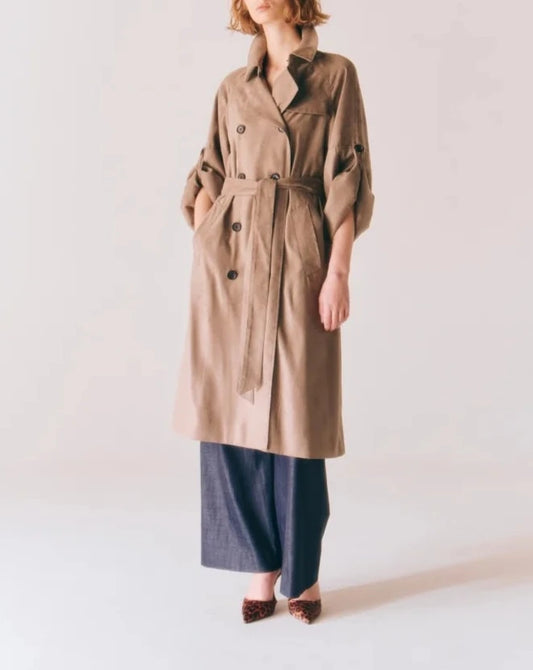 F/SUEDE BIG-SLEEVE TRENCH COAT