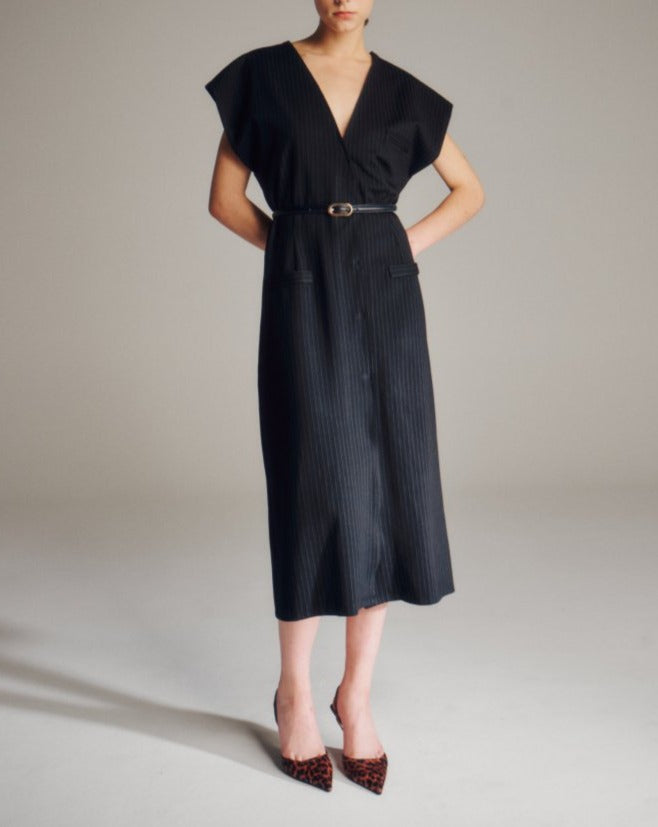 CHALK ST DEEP/V WRAP DRESS