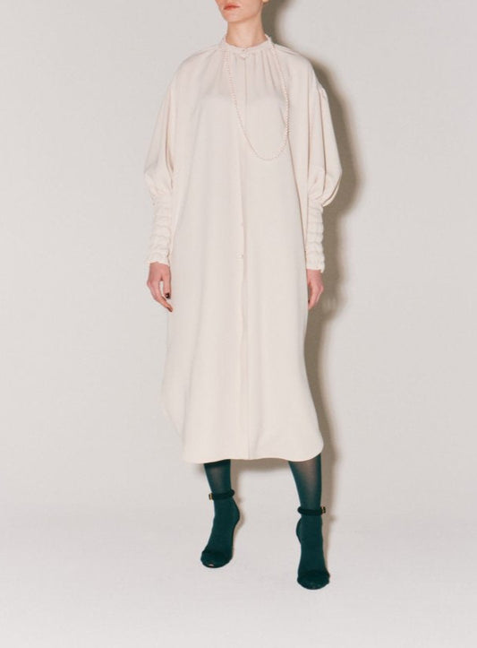 MAT SATIN F/F SMOCKING DRESS